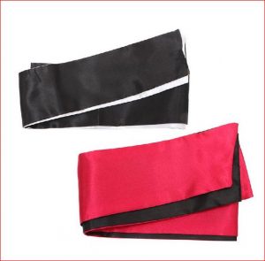 black satin blindfold, cherry red satin blindfold