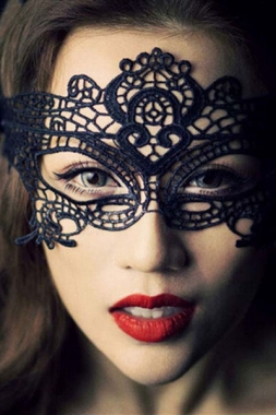 Masquerade Mask Black Cotton Intricate Lace Design