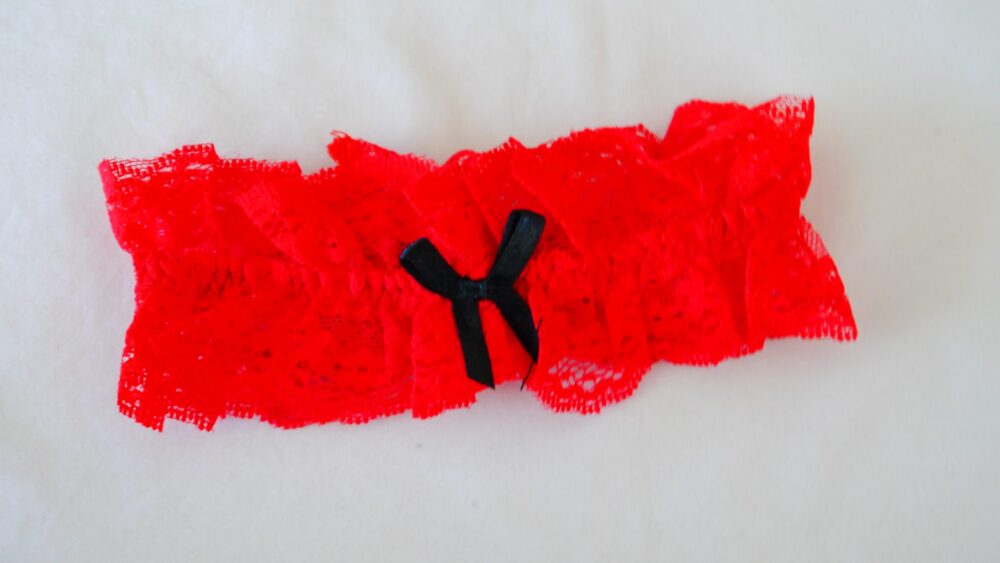 red garter with black bow