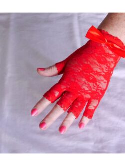 red lace fingerless gloves