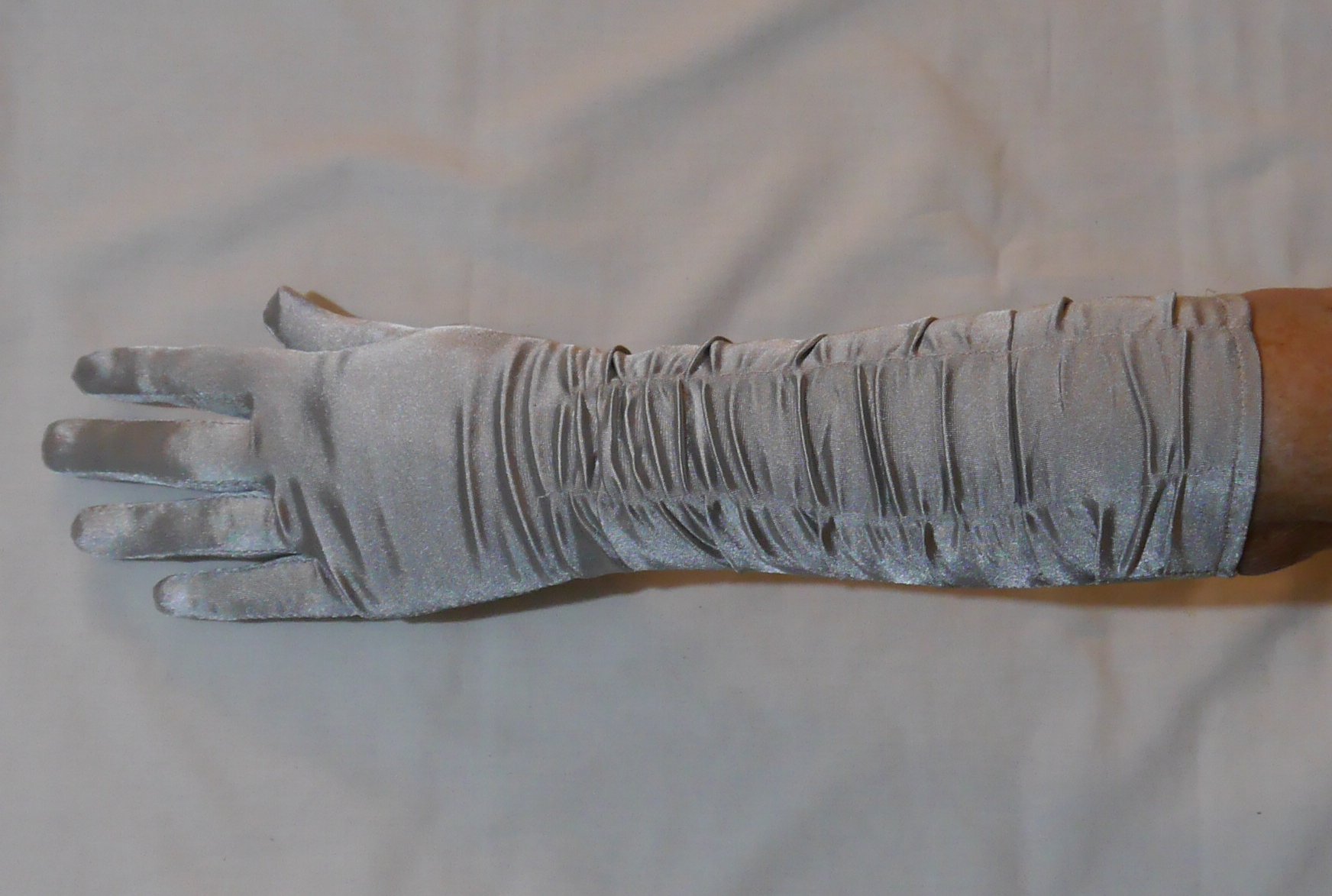 grey satin gloves