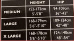 image is of a size chart